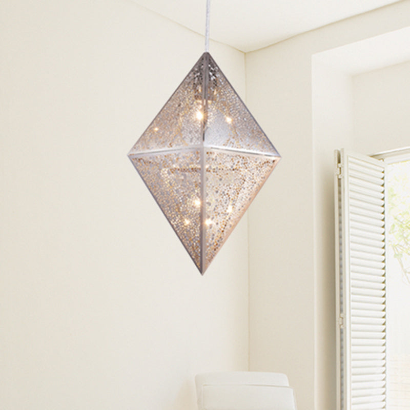 1 Bulb Pendant Lighting with Diamond Metal Shade Post-Modern Chrome Hanging Ceiling Light, 10