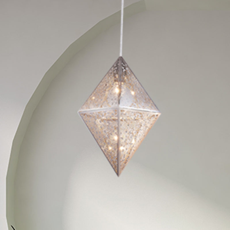 1 Bulb Pendant Lighting with Diamond Metal Shade Post-Modern Chrome Hanging Ceiling Light, 10