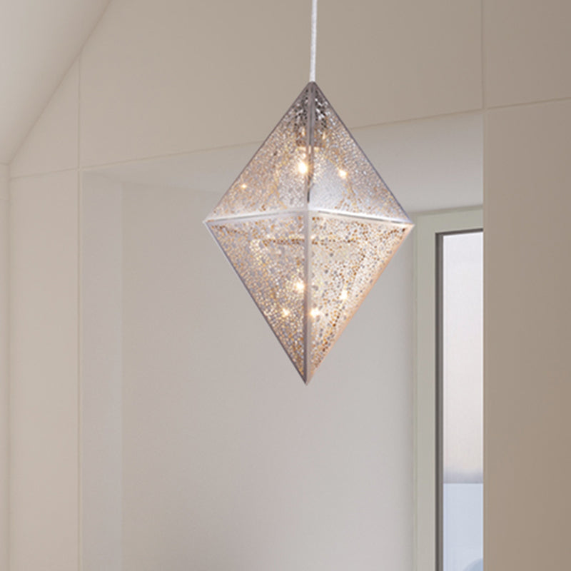 1 Bulb Pendant Lighting with Diamond Metal Shade Post-Modern Chrome Hanging Ceiling Light, 10