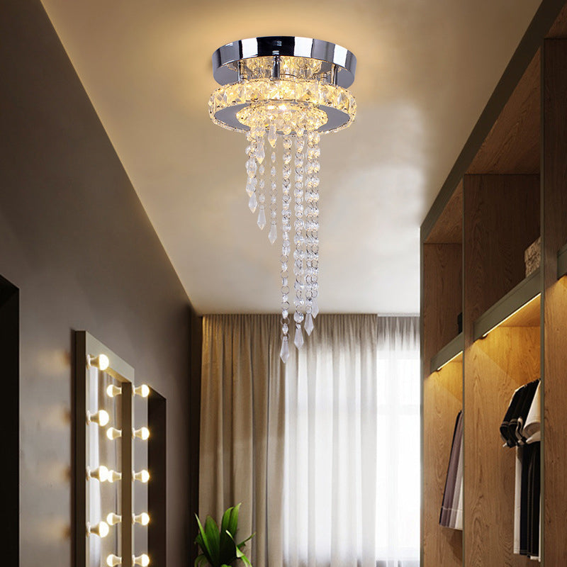 Spiral Crystal LED Ceiling Mount Light Fixture Modern Stainless Steel Flushmount for Corridor Stainless-Steel Clearhalo 'Ceiling Lights' 'Close To Ceiling Lights' 'Close to ceiling' 'Flush mount' Lighting' 2404990