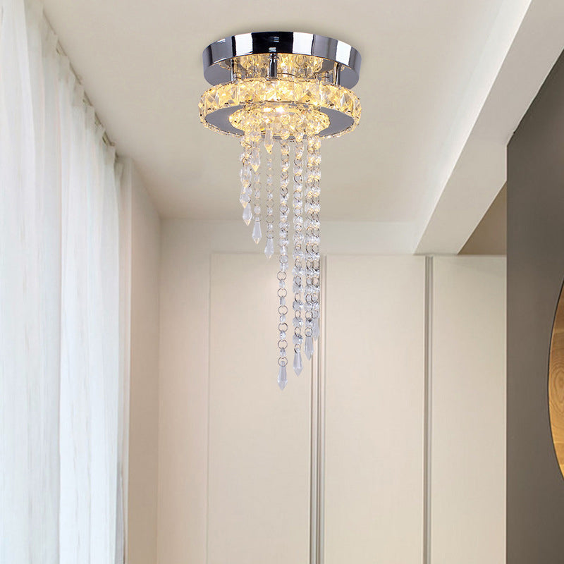 Spiral Crystal LED Ceiling Mount Light Fixture Modern Stainless Steel Flushmount for Corridor Clearhalo 'Ceiling Lights' 'Close To Ceiling Lights' 'Close to ceiling' 'Flush mount' Lighting' 2404991