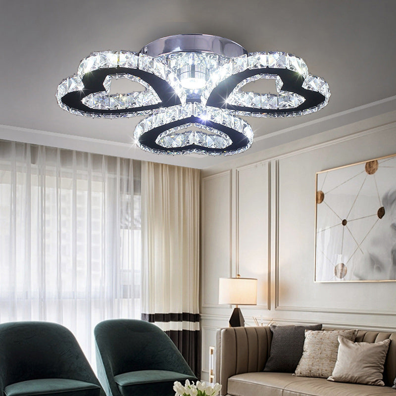 Stainless Steel Heart Shaped Semi Flush Minimalist Crystal LED Ceiling Light for Bedroom Clearhalo 'Ceiling Lights' 'Close To Ceiling Lights' 'Close to ceiling' 'Semi-flushmount' Lighting' 2405001