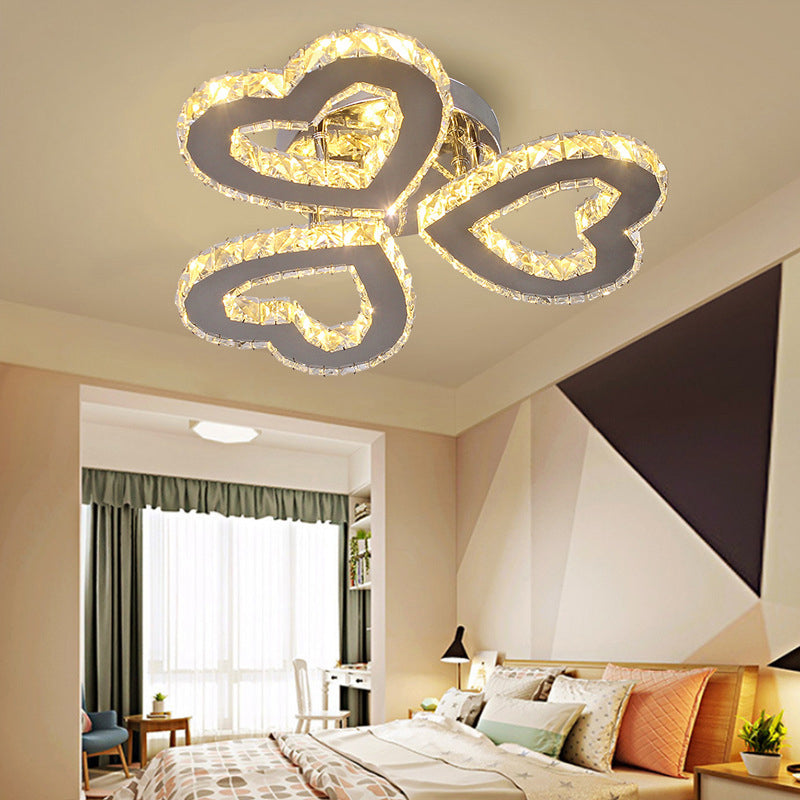 Stainless Steel Heart Shaped Semi Flush Minimalist Crystal LED Ceiling Light for Bedroom Stainless-Steel Warm Clearhalo 'Ceiling Lights' 'Close To Ceiling Lights' 'Close to ceiling' 'Semi-flushmount' Lighting' 2405002