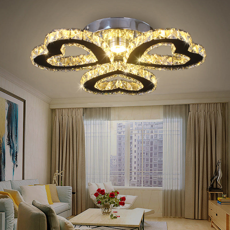 Stainless Steel Heart Shaped Semi Flush Minimalist Crystal LED Ceiling Light for Bedroom Clearhalo 'Ceiling Lights' 'Close To Ceiling Lights' 'Close to ceiling' 'Semi-flushmount' Lighting' 2405003