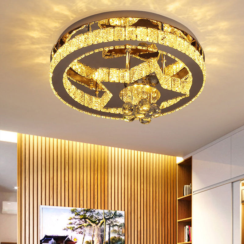 Round Crystal LED Ceiling Fixture Nordic Style Chrome Semi Flush Light for Bedroom Chrome Star Clearhalo 'Ceiling Lights' 'Close To Ceiling Lights' 'Close to ceiling' 'Semi-flushmount' Lighting' 2405005