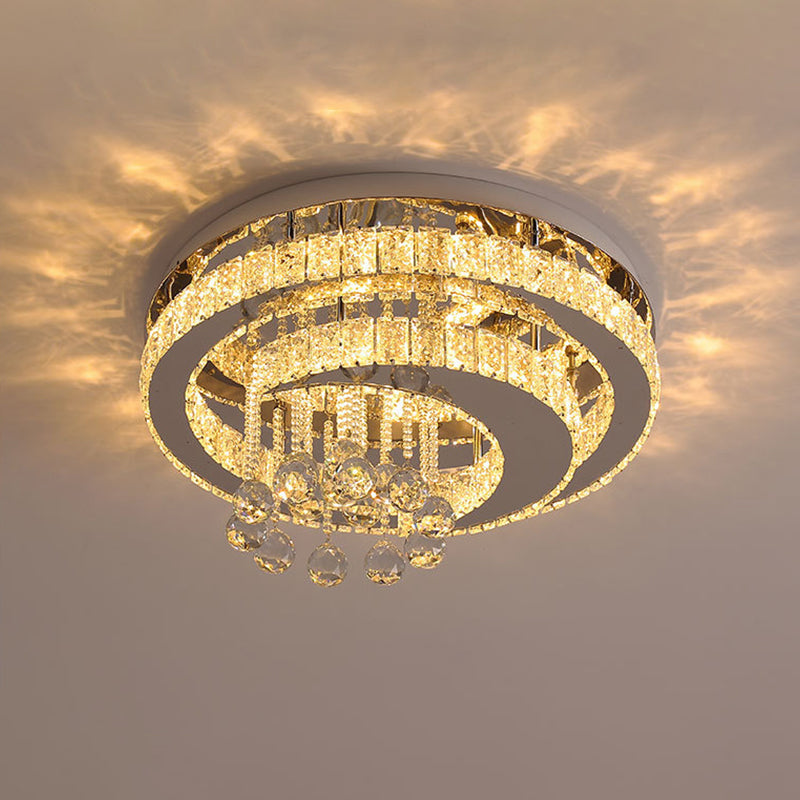 Round Crystal LED Ceiling Fixture Nordic Style Chrome Semi Flush Light for Bedroom Chrome Moon Clearhalo 'Ceiling Lights' 'Close To Ceiling Lights' 'Close to ceiling' 'Semi-flushmount' Lighting' 2405010