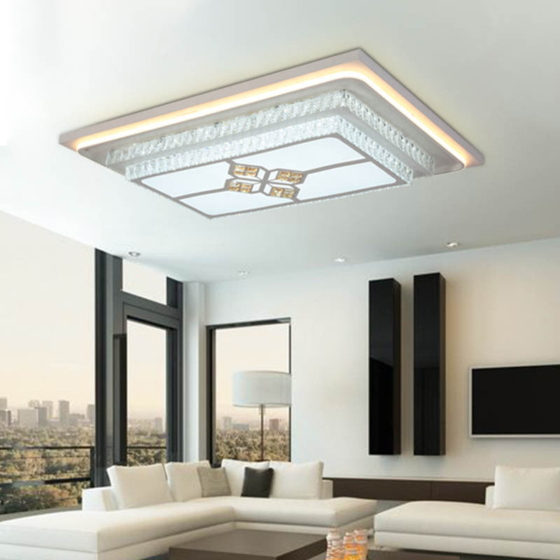 Crystal Tiered Flush Mount Led Light Simplicity White Ceiling Light Fixture for Living Room White 43