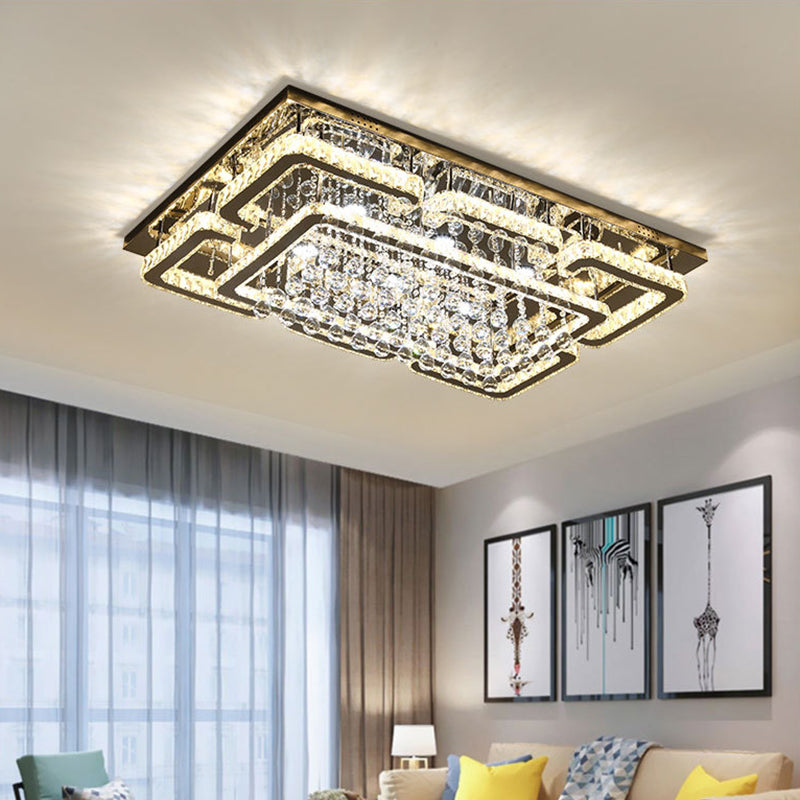 Rectangle Flush Mount Lamp Modern Crystal Living Room Ceiling Flush Light in Chrome Chrome Clearhalo 'Ceiling Lights' 'Close To Ceiling Lights' 'Close to ceiling' 'Flush mount' Lighting' 2405019