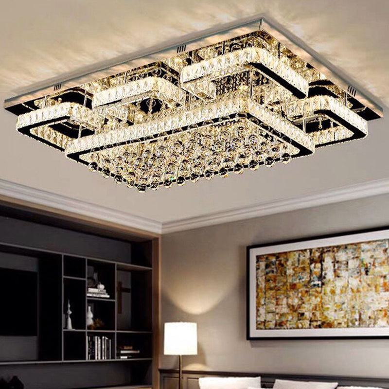 Rectangle Flush Mount Lamp Modern Crystal Living Room Ceiling Flush Light in Chrome Clearhalo 'Ceiling Lights' 'Close To Ceiling Lights' 'Close to ceiling' 'Flush mount' Lighting' 2405021