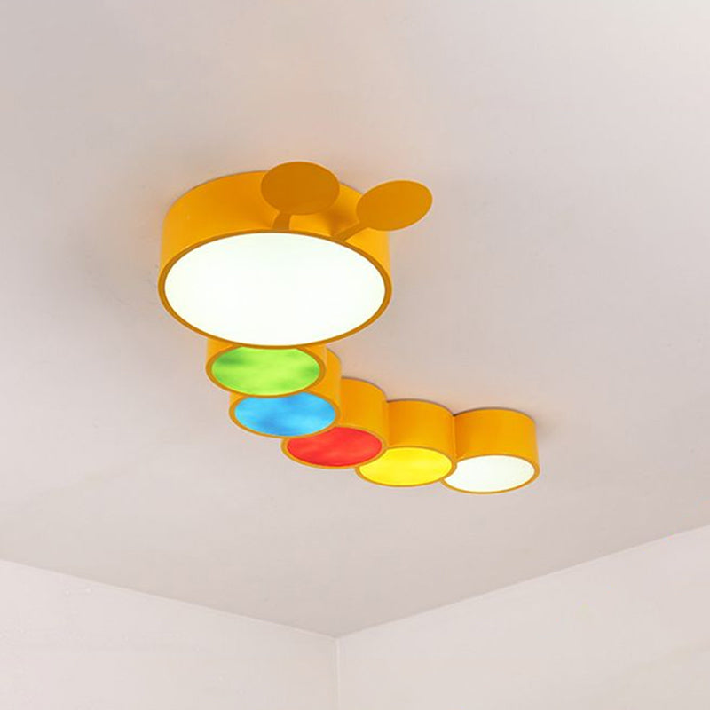 Cartoon Caterpillar LED Ceiling Lighting Metal Kindergarten Flush Mount Fixture in Yellow Yellow Clearhalo 'Ceiling Lights' 'Close To Ceiling Lights' 'Close to ceiling' 'Flush mount' Lighting' 2405055