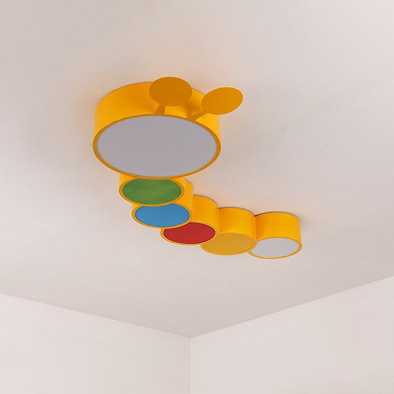 Cartoon Caterpillar LED Ceiling Lighting Metal Kindergarten Flush Mount Fixture in Yellow Clearhalo 'Ceiling Lights' 'Close To Ceiling Lights' 'Close to ceiling' 'Flush mount' Lighting' 2405057