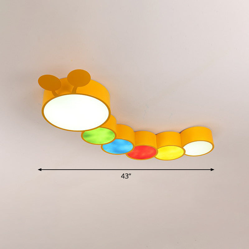 Cartoon Caterpillar LED Ceiling Lighting Metal Kindergarten Flush Mount Fixture in Yellow Clearhalo 'Ceiling Lights' 'Close To Ceiling Lights' 'Close to ceiling' 'Flush mount' Lighting' 2405059