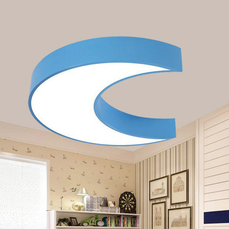 Crescent LED Flush Mount Ceiling Light Macaron Metal Child Bedroom Flush Light in Blue Clearhalo 'Ceiling Lights' 'Close To Ceiling Lights' 'Close to ceiling' 'Flush mount' Lighting' 2405140