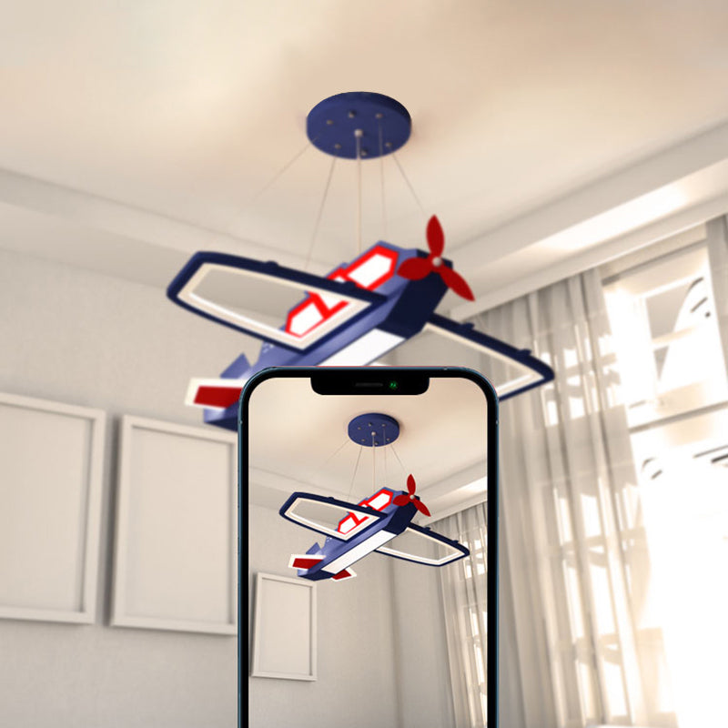 Dark Blue Plane Pendant Lighting Fixture Childrens LED Metal Chandelier for Bedroom Clearhalo 'Ceiling Lights' 'Chandeliers' Lighting' options 2405253