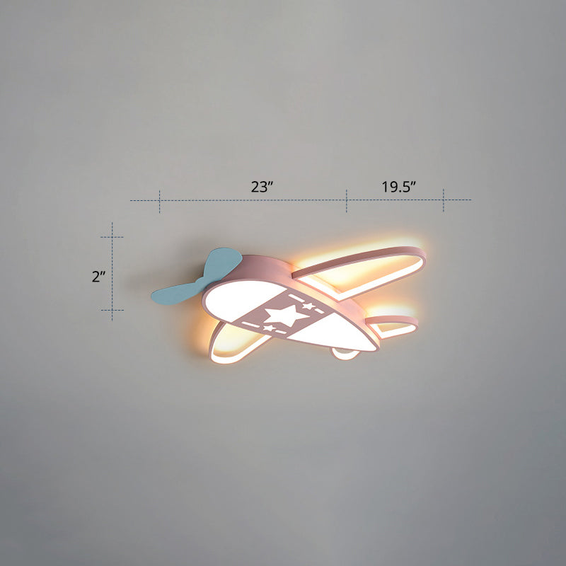 Aircraft Semi Flush Ceiling Fixture Cartoon Metallic LED Flush Mount Light for Child Room Pink Clearhalo 'Ceiling Lights' 'Close To Ceiling Lights' 'Close to ceiling' 'Flush mount' Lighting' 2405336