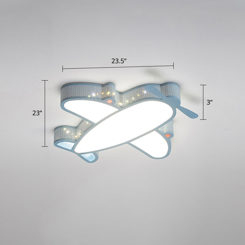 Metal Airplane Flushmount Light Cartoon LED Ceiling Light Fixture with Hollowed-out Design Blue 23.5