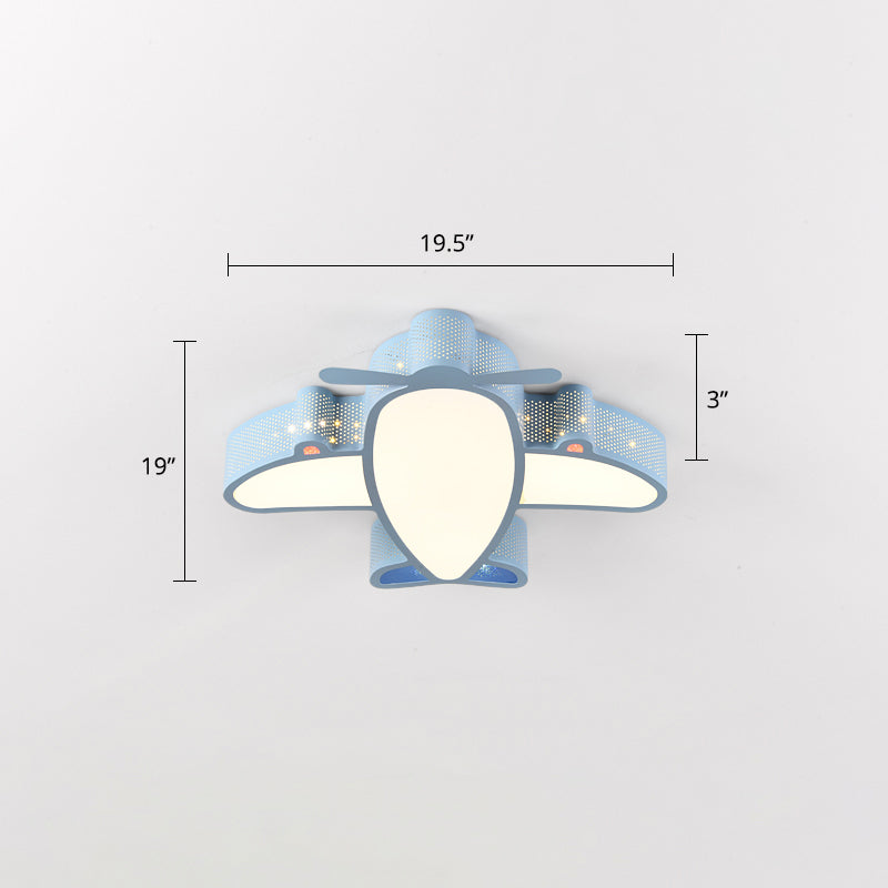 Metal Airplane Flushmount Light Cartoon LED Ceiling Light Fixture with Hollowed-out Design Blue 20