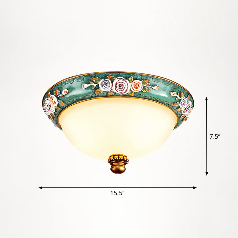 Dome Bedroom Flush Ceiling Light Vintage Frosted Glass Flush-Mount Lighting Fixture 3 Green Clearhalo 'Ceiling Lights' 'Close To Ceiling Lights' 'Close to ceiling' 'Flush mount' Lighting' 2405374