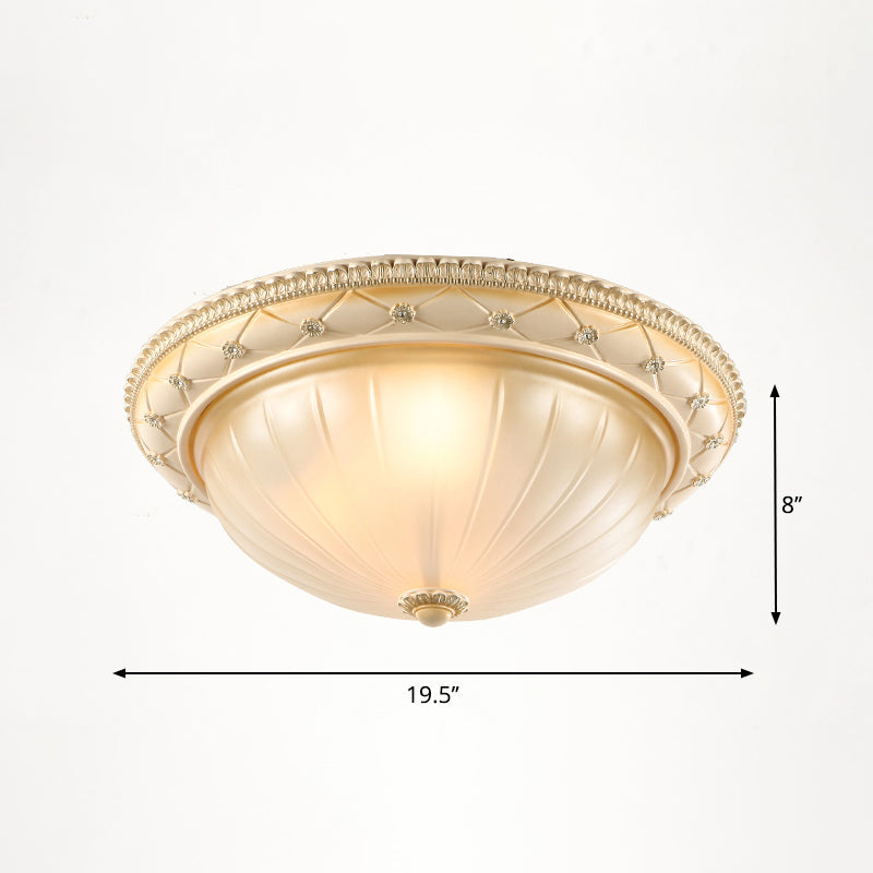 Dome Bedroom Flush Ceiling Light Vintage Frosted Glass Flush-Mount Lighting Fixture 4 Beige Clearhalo 'Ceiling Lights' 'Close To Ceiling Lights' 'Close to ceiling' 'Flush mount' Lighting' 2405378