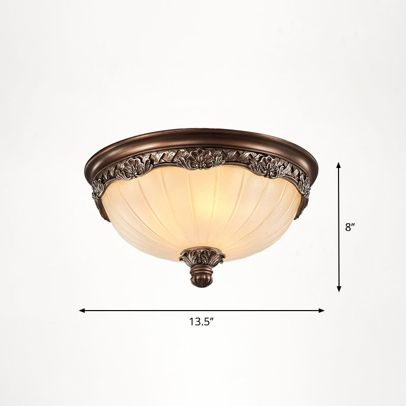 Dome Bedroom Flush Ceiling Light Vintage Frosted Glass Flush-Mount Lighting Fixture 3 Brown Clearhalo 'Ceiling Lights' 'Close To Ceiling Lights' 'Close to ceiling' 'Flush mount' Lighting' 2405381