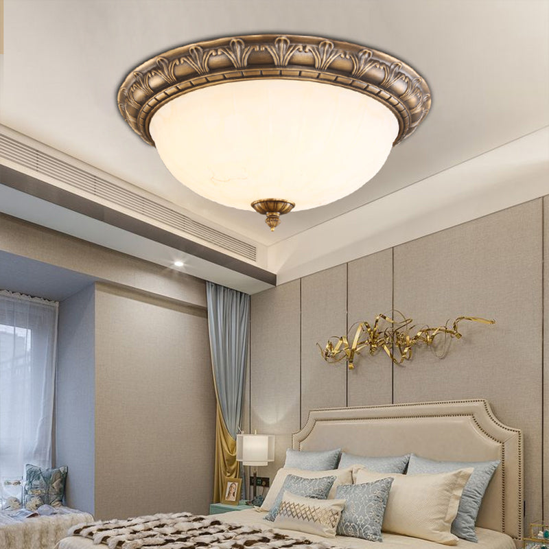 Antique Domed Shaped Flush Light Milky Glass Ceiling Mounted Light in Bronze for Bedroom Clearhalo 'Ceiling Lights' 'Close To Ceiling Lights' 'Close to ceiling' 'Flush mount' Lighting' 2405390