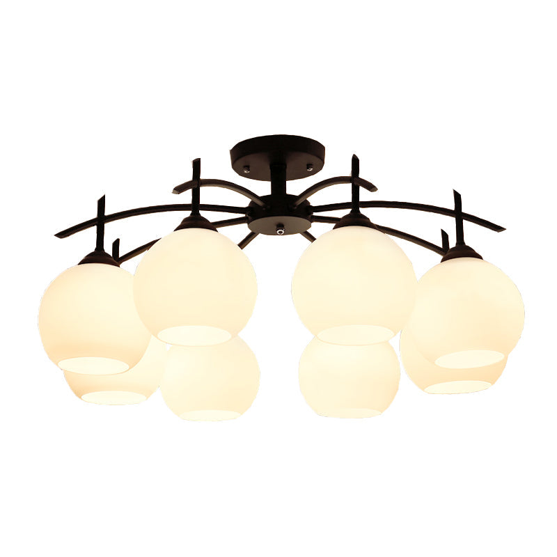 Domed Close to Ceiling Light Minimalist Opal Glass Living Room Flush Light in Black Clearhalo 'Ceiling Lights' 'Close To Ceiling Lights' 'Close to ceiling' 'Glass shade' 'Glass' 'Pendant Lights' 'Semi-flushmount' Lighting' 2405419