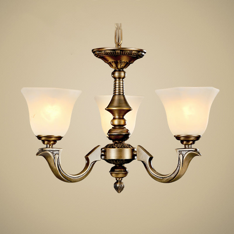 Paneled Bell Frosted Glass Chandelier Traditional Dining Room Pendant Light Fixture in Gold Clearhalo 'Ceiling Lights' 'Chandeliers' Lighting' 2405455