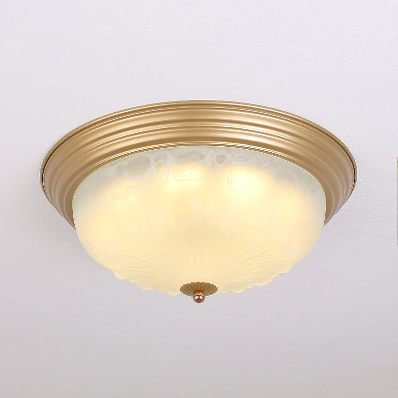 3-Light Frosted Glass Flush Ceiling Light Colonial Style Dome Bedroom Flushmount Lighting Beige 19.5