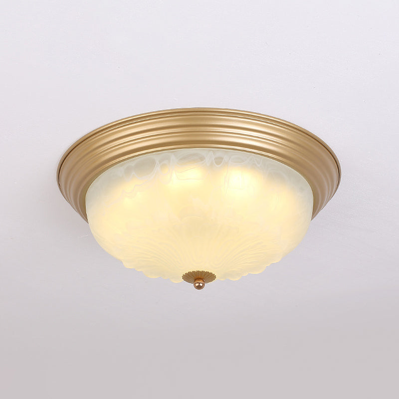 3-Light Frosted Glass Flush Ceiling Light Colonial Style Dome Bedroom Flushmount Lighting Beige 16