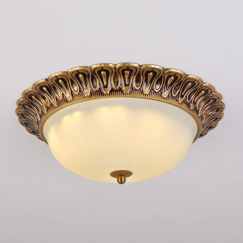 3-Light Frosted Glass Flush Ceiling Light Colonial Style Dome Bedroom Flushmount Lighting Bronze 19.5