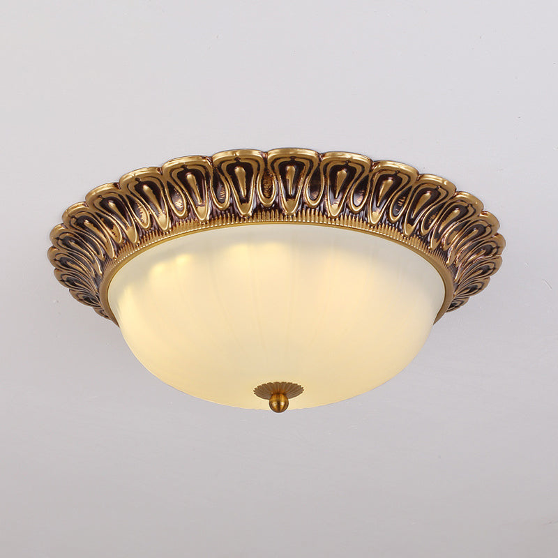 3-Light Frosted Glass Flush Ceiling Light Colonial Style Dome Bedroom Flushmount Lighting Bronze 16