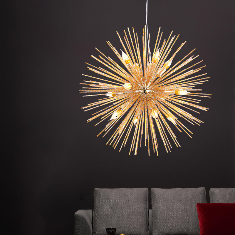 Minimalist Hedgehog Chandelier Metal Living Room Hanging Light Fixture with Carved Design Clearhalo 'Ceiling Lights' 'Chandeliers' 'Modern Chandeliers' 'Modern' Lighting' 2405703