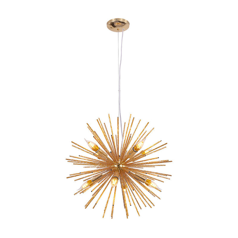 Minimalist Hedgehog Chandelier Metal Living Room Hanging Light Fixture with Carved Design Gold 22