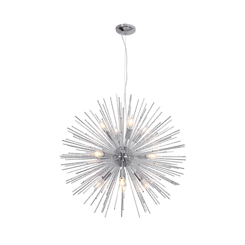 Minimalist Hedgehog Chandelier Metal Living Room Hanging Light Fixture with Carved Design Chrome 29.5