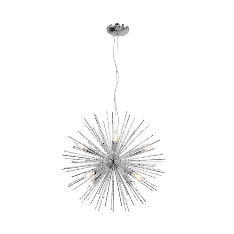 Minimalist Hedgehog Chandelier Metal Living Room Hanging Light Fixture with Carved Design Chrome 22