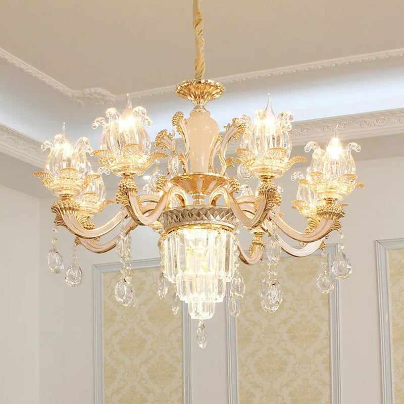 Opulent Crystal Beige Ceiling Light Flower Shaped Traditional Chandelier for Dining Room 8 Beige Clearhalo 'Ceiling Lights' 'Chandeliers' Lighting' 2405741