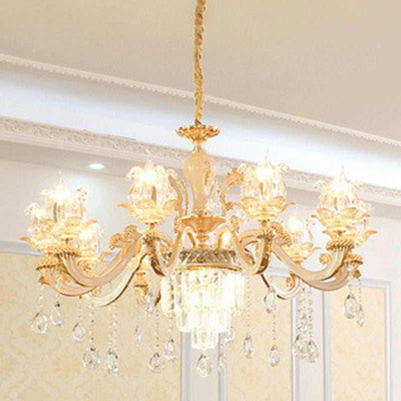 Opulent Crystal Beige Ceiling Light Flower Shaped Traditional Chandelier for Dining Room 10 Beige Clearhalo 'Ceiling Lights' 'Chandeliers' Lighting' 2405745