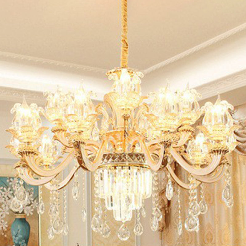 Opulent Crystal Beige Ceiling Light Flower Shaped Traditional Chandelier for Dining Room 12 Beige Clearhalo 'Ceiling Lights' 'Chandeliers' Lighting' 2405746