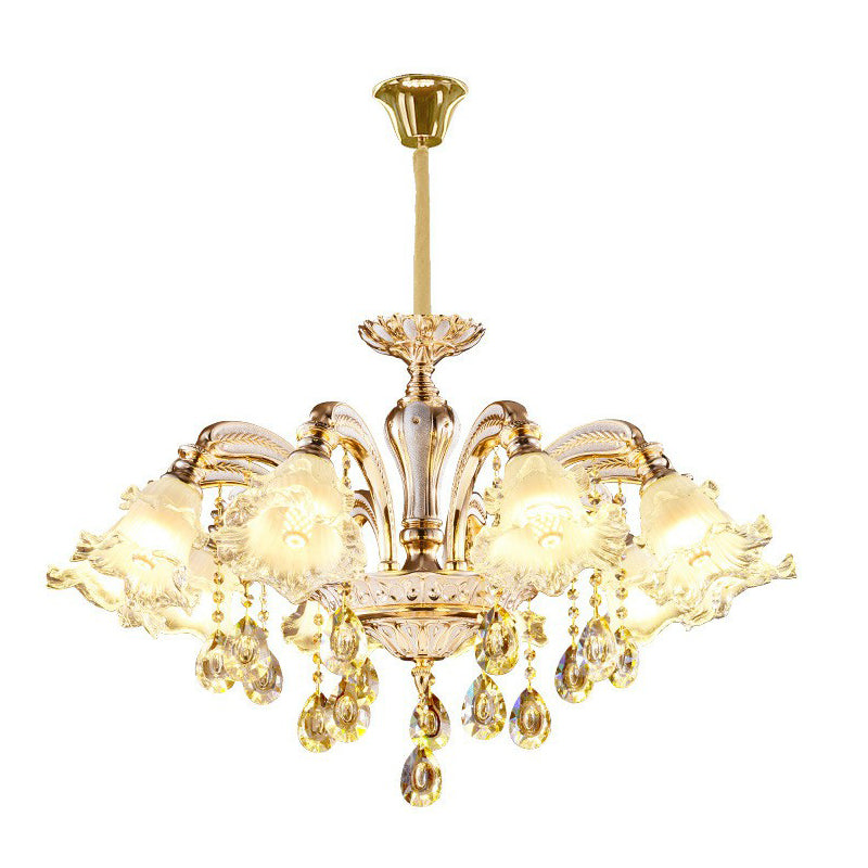 Ruffled Hanging Light Transitional Frosted Glass Ceiling Chandelier for Living Room Clearhalo 'Ceiling Lights' 'Chandeliers' Lighting' 2405836