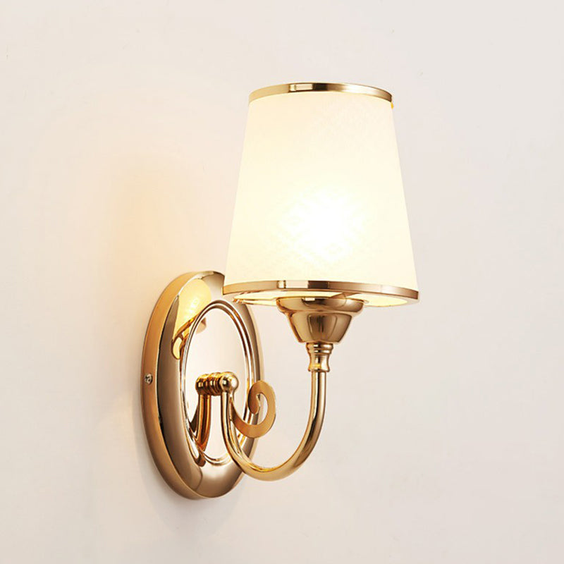 Simplicity Tapered Wall Light Sconce Frosted White Glass Wall Mount Lamp in Gold 1.0 White Clearhalo 'Wall Lamps & Sconces' 'Wall Lights' Lighting' 2405860