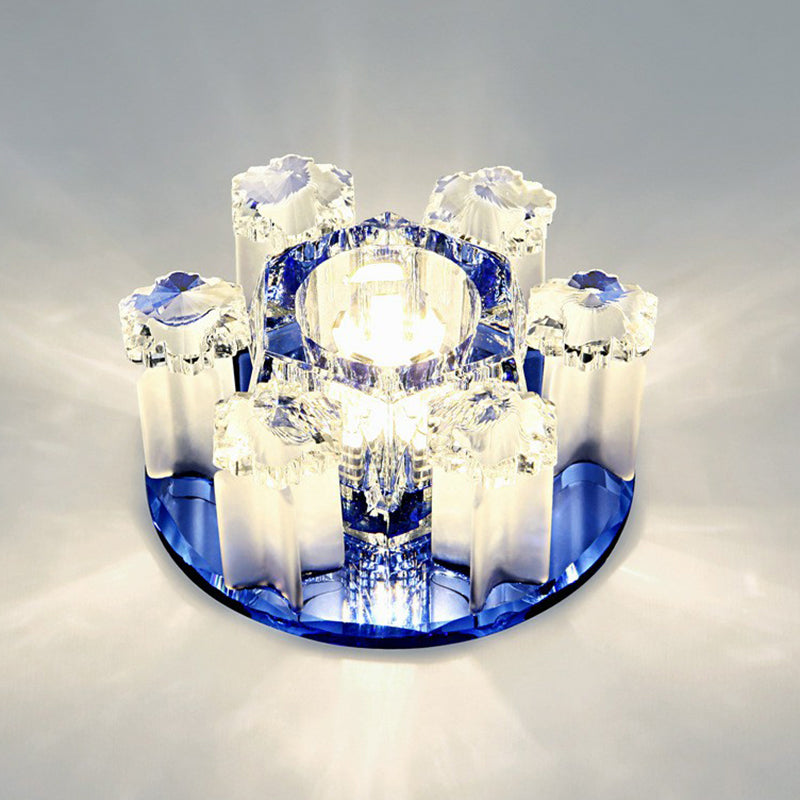 Modernism Floral Ceiling Flush Light Crystal Block LED Hallway Flush-Mount Light Fixture Blue Clearhalo 'Ceiling Lights' 'Close To Ceiling Lights' 'Close to ceiling' 'Flush mount' Lighting' 2405978