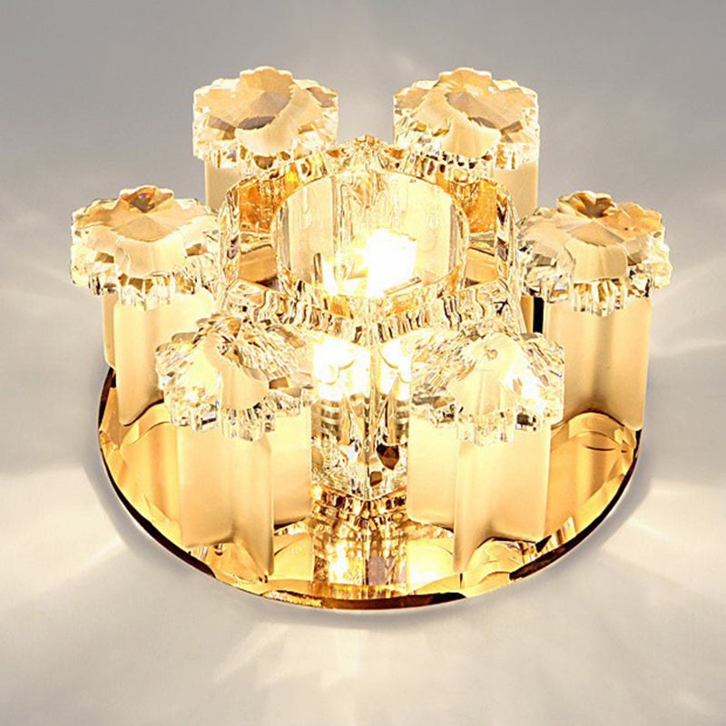 Modernism Floral Ceiling Flush Light Crystal Block LED Hallway Flush-Mount Light Fixture Tan Clearhalo 'Ceiling Lights' 'Close To Ceiling Lights' 'Close to ceiling' 'Flush mount' Lighting' 2405982