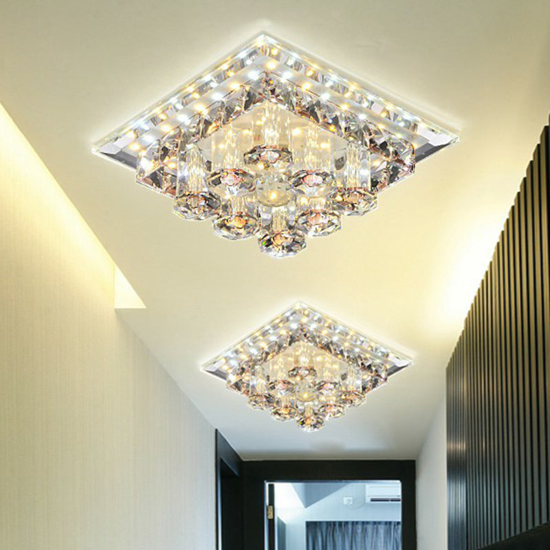 Square Flush Ceiling Light Fixture Modern Optic Prismatic Crystal Aisle LED Flush Mount Coffee Clearhalo 'Ceiling Lights' 'Close To Ceiling Lights' 'Close to ceiling' 'Flush mount' Lighting' 2405983