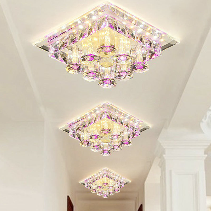 Square Flush Ceiling Light Fixture Modern Optic Prismatic Crystal Aisle LED Flush Mount Purple Clearhalo 'Ceiling Lights' 'Close To Ceiling Lights' 'Close to ceiling' 'Flush mount' Lighting' 2405984