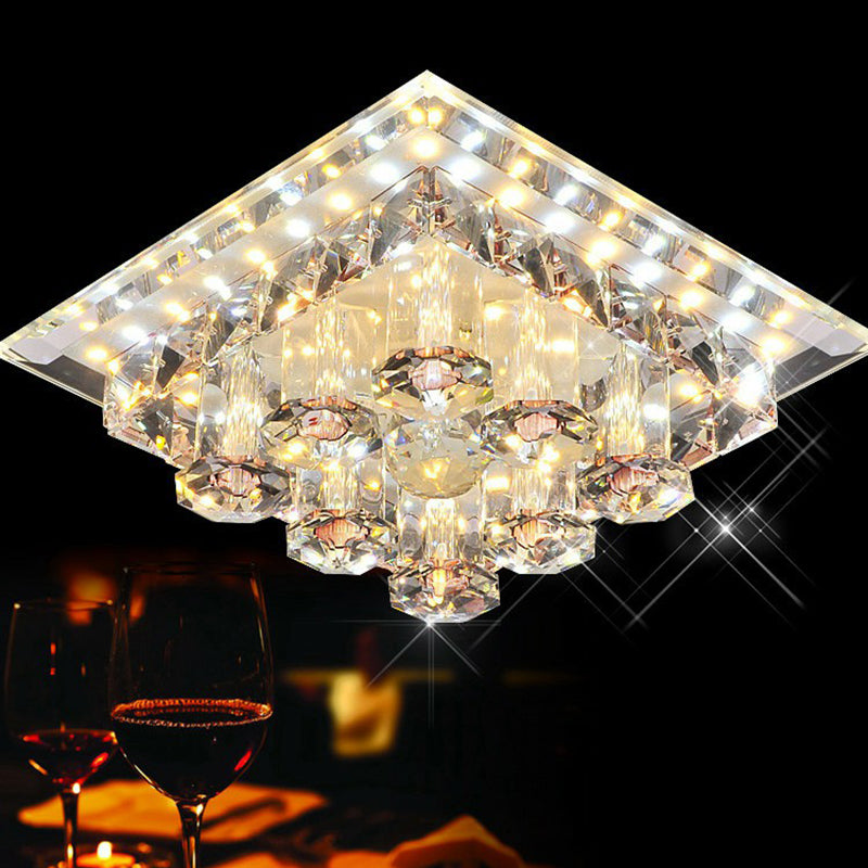 Square Flush Ceiling Light Fixture Modern Optic Prismatic Crystal Aisle LED Flush Mount Clearhalo 'Ceiling Lights' 'Close To Ceiling Lights' 'Close to ceiling' 'Flush mount' Lighting' 2405985