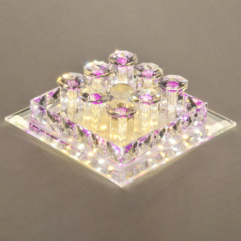 Square Flush Ceiling Light Fixture Modern Optic Prismatic Crystal Aisle LED Flush Mount Clearhalo 'Ceiling Lights' 'Close To Ceiling Lights' 'Close to ceiling' 'Flush mount' Lighting' 2405986