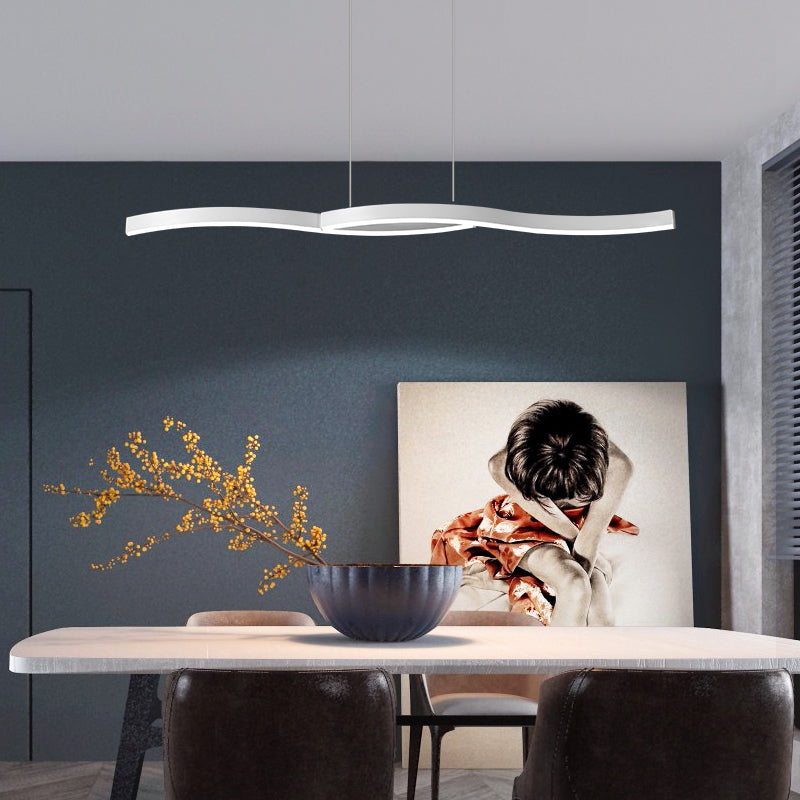 Wavy Metallic Island Lighting Modernist LED Hanging Light Fixture for Dining Room White Clearhalo 'Ceiling Lights' 'Island Lights' Lighting' 2406249