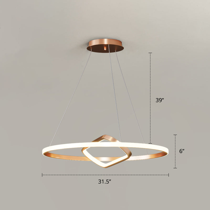 Round and Square Chandelier Nordic Aluminum LED Hanging Pendant Light for Dining Room Gold 31.5