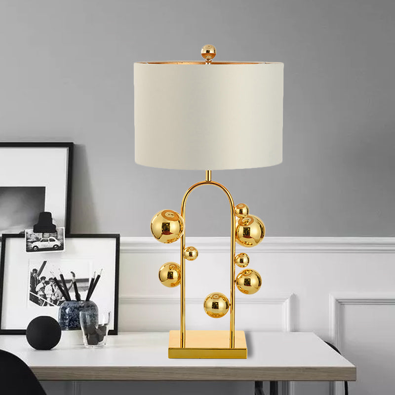 Sphere Task Light Traditional Metal 1 Bulb Gold Reading Lamp with White/Black Drum Fabric Shade White Clearhalo 'Lamps' 'Table Lamps' Lighting' 240721