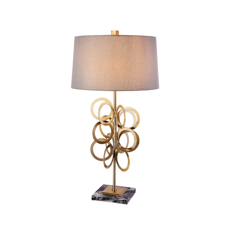 1 Bulb Round Study Lamp Tradition Metal Task Lighting in Brass with White Barrel Fabric Shade Clearhalo 'Lamps' 'Table Lamps' Lighting' 240756